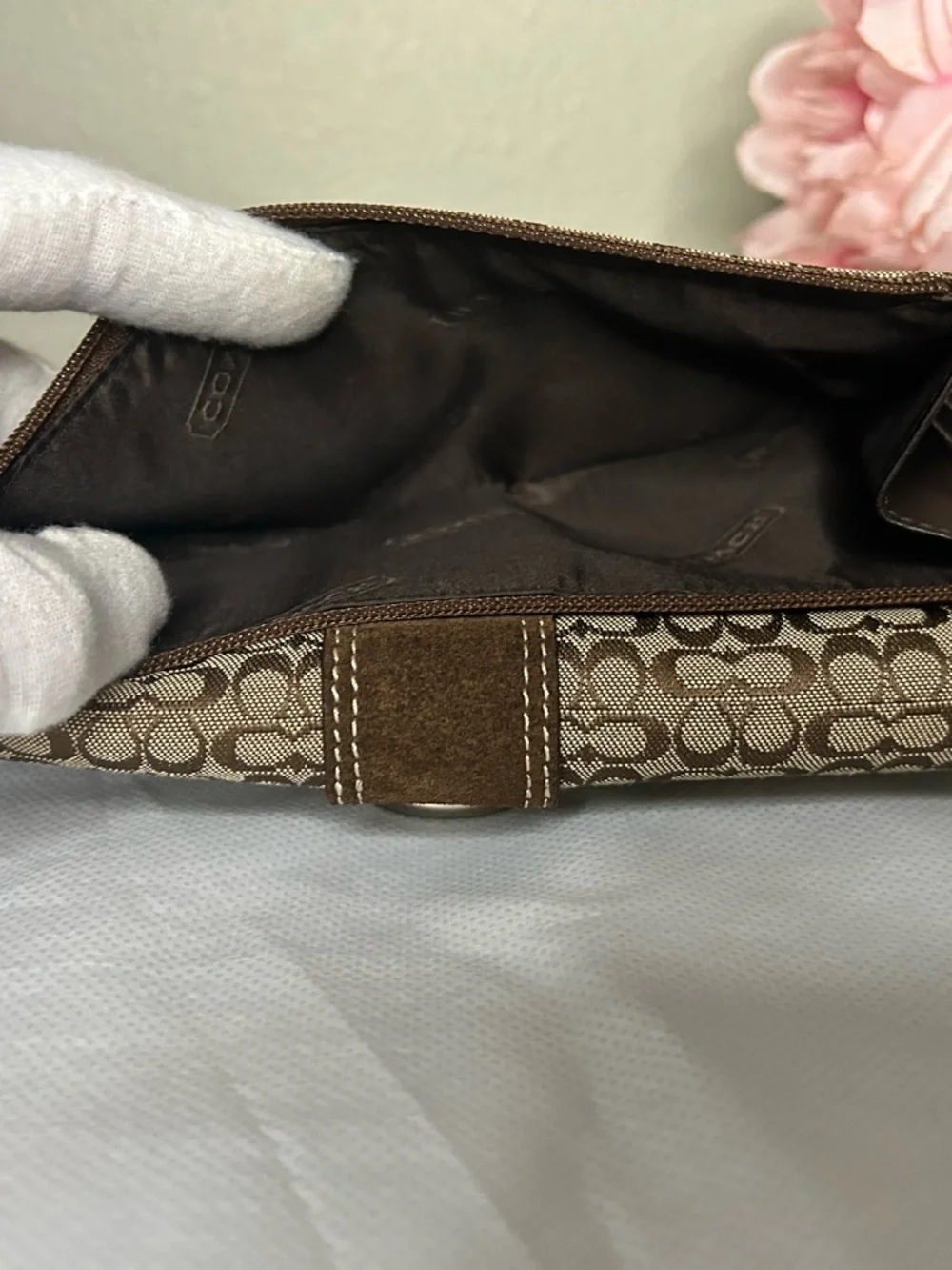Coach Brown Monogram Wallet/ Clutch with Buckle Snap Accent